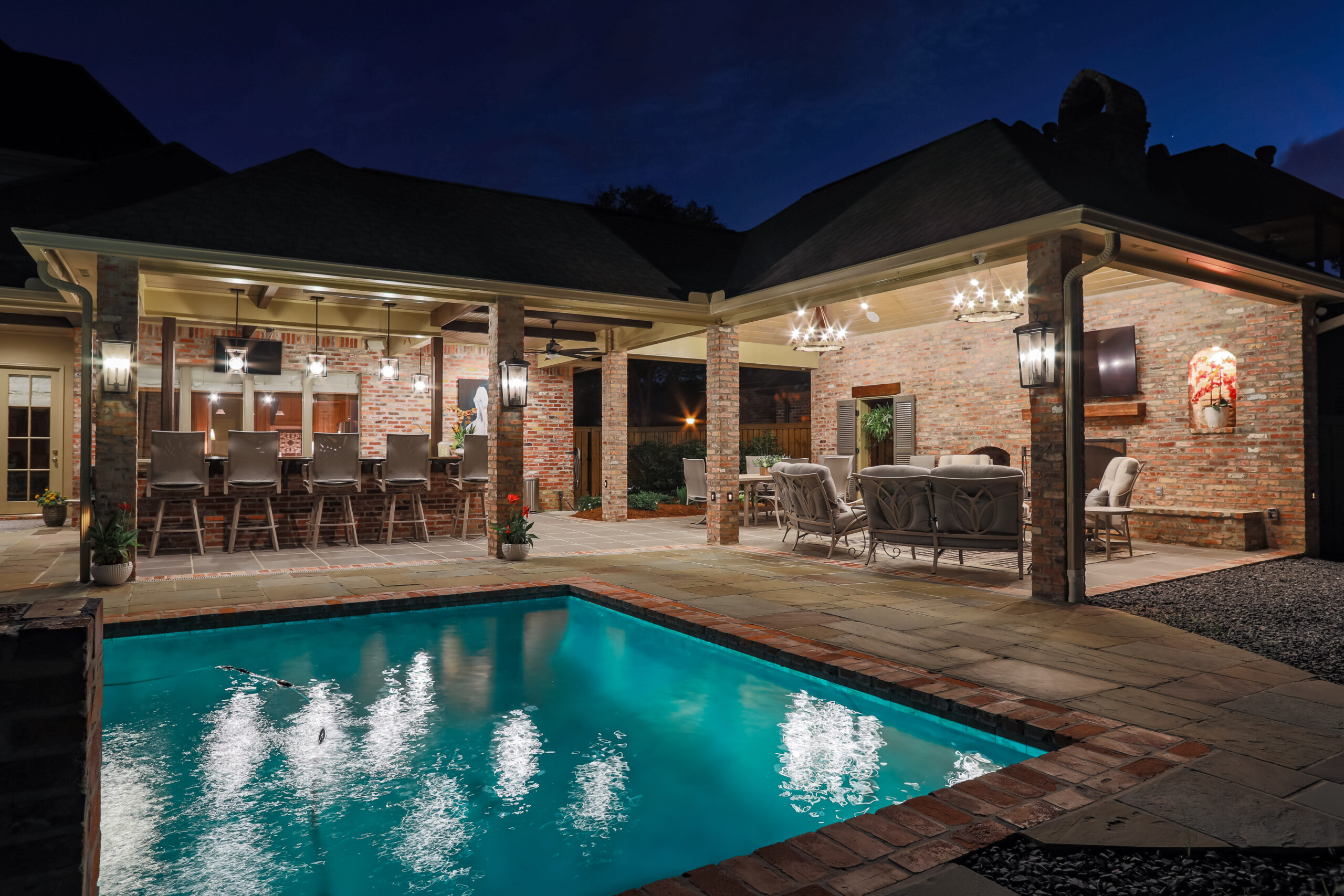 Custom outdoor kitchen and living space